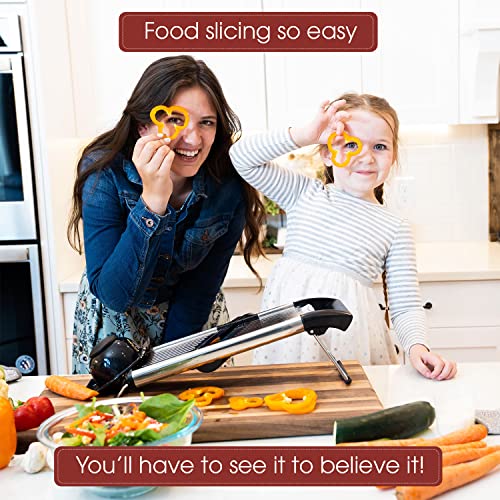 Mandoline Slicer – 6-Setting Adjustable Mandoline Slicer for Kitchen, 16.5 x 5 In. Platform, Hand Guard, Cut-Resistant Gloves – Vegetable Chopper, Meat Slicer, Cheese Slicer by Medove
