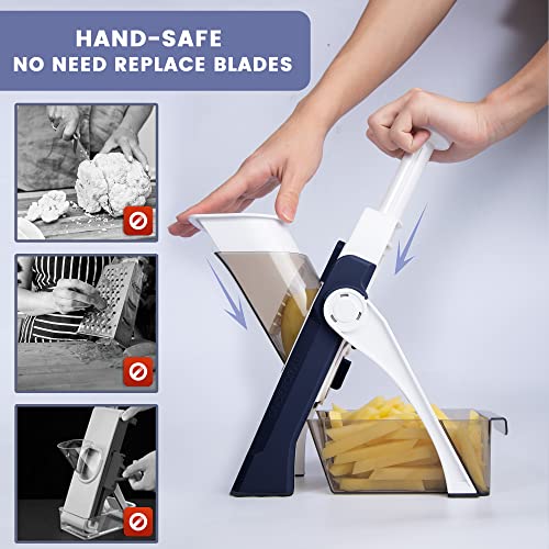 SUPMAKIN Safe Mandoline Slicer, Adjustable Potato Slicer, Vegetable Food Chopper, French Fry Cutter Ktichen Chopping Artifact NewHome Gift Blue