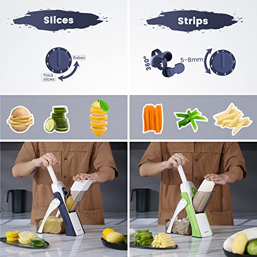 SUPMAKIN Safe Mandoline Slicer, Adjustable Potato Slicer, Vegetable Food Chopper, French Fry Cutter Ktichen Chopping Artifact NewHome Gift Blue
