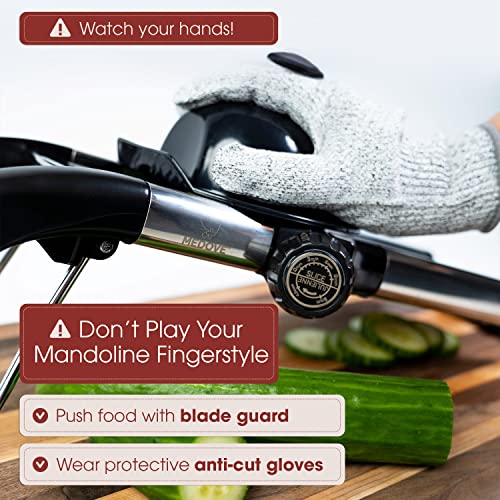 Mandoline Slicer – 6-Setting Adjustable Mandoline Slicer for Kitchen, 16.5 x 5 In. Platform, Hand Guard, Cut-Resistant Gloves – Vegetable Chopper, Meat Slicer, Cheese Slicer by Medove