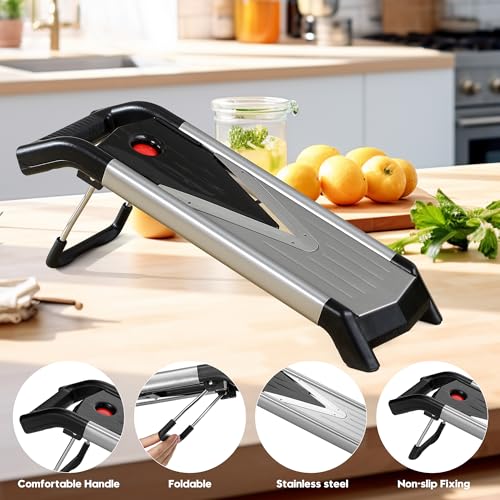Supernal 5-in-1 Adjustable Mandolin Slicer for Kitchen V-Blade Stainless Steel Mandoline Food Slicers Vegetable Cutter,Julienne Slicer, Potato Onion Slicer With Cut-Resistant Gloves&Cleaning Brush