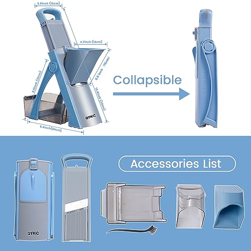 Safe Mandoline Food Slicer for Kitchen, Multifunctional Vegetable Chopper, Mandoline Potato Slicer with 35+ Presets & Thickness Adjuster, French Fry Cutter, Veggie Dicer for Meal Prep Blue