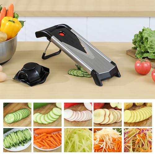 Supernal 5-in-1 Adjustable Mandolin Slicer for Kitchen V-Blade Stainless Steel Mandoline Food Slicers Vegetable Cutter,Julienne Slicer, Potato Onion Slicer With Cut-Resistant Gloves&Cleaning Brush