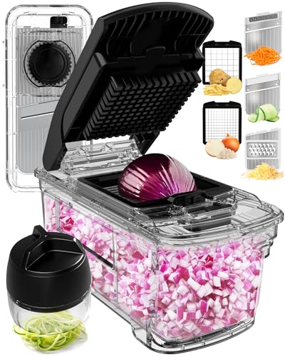 Mandoline Slicer for Kitchen - Vegetable Slicer Vegetable Cutter, Onion Slicer, Veggie Cutter, Food Slicer, Veggie Slicer, Fruit Slicer, Vegetable Spiralizer, Cheese Grater (Mandoline & Chopper Clear)