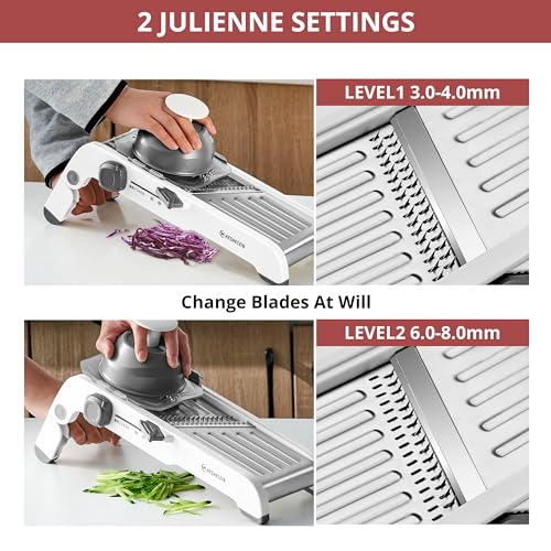 24-In-1 Mandoline Slicer for Kitchen,Adjustable Kitchen Mandoline Slicer,Food Chopper,Safe Mandoline Food Slicer,Mandolin with Waffle Fry Cutter-Grey