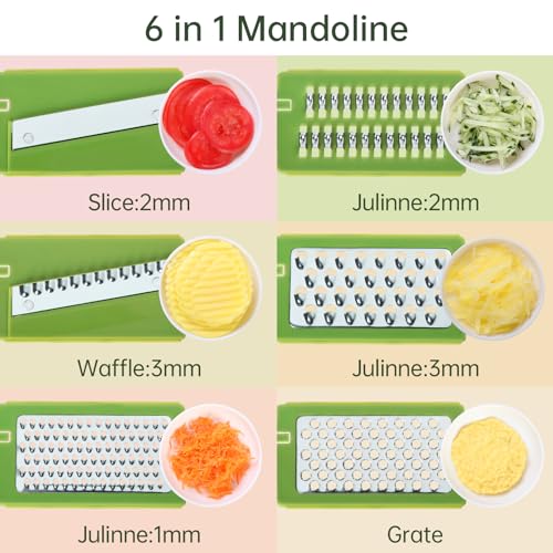 HAIXIN HOME Mandoline Slicer for Kitchen, 6 in 1 Food Slicer with Hand Holder, Interchangeable Cheese Grater with 6 Blades, Professional Vegetable Slicer for Salad
