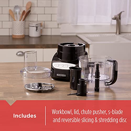 BLACK+DECKER 8-Cup Food Processor, Easy Assembly, Stainless Steel S-Blade, Shred, Slice, Chop, Puree, 450W Motor