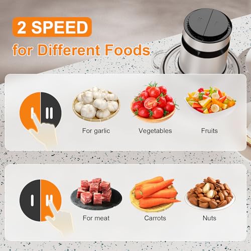HOVOBO Food Processor, 500W Electric Meat Grinder Food Chopper with Two 8 Cup Bowls & 2 Bi-Level Blades, 2 Speed Kitchen Cutter for Vegetable, Onion, Garlic, Meat, Nuts, and Baby Food, Black
