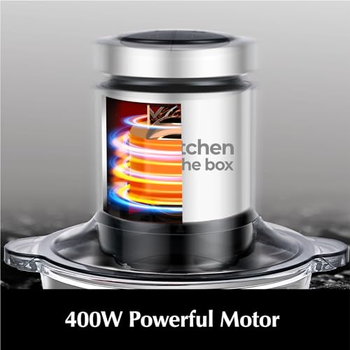 Kitchen in the box Food Processors,Small Meat Grinder & Food Chopper Electric Vegetable Chopper with 2 Bowls (8 Cup+8 Cup)& 2 Bi-Level Blades for Meat/fish/Vegetable/Baby Food，400 W (Black)