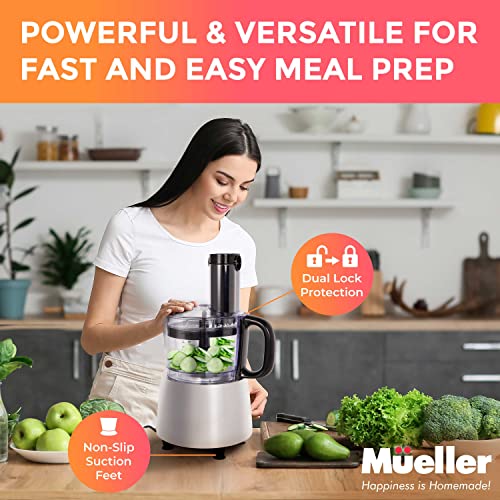 Mueller Ultra Prep Food Processor Chopper for Dicing, Slicing, Shredding, Mincing, and Pureeing, Food Chopper for Vegetables, Meat, Grains, Nuts, 8 Cup, Silver
