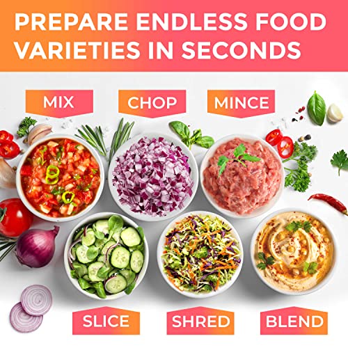 Mueller Ultra Prep Food Processor Chopper for Dicing, Slicing, Shredding, Mincing, and Pureeing, Food Chopper for Vegetables, Meat, Grains, Nuts, 8 Cup, Silver