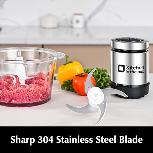 Kitchen in the box Food Processors,Small Meat Grinder & Food Chopper Electric Vegetable Chopper with 2 Bowls (8 Cup+8 Cup)& 2 Bi-Level Blades for Meat/fish/Vegetable/Baby Food，400 W (Black)