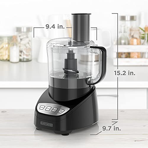 BLACK+DECKER 8-Cup Food Processor, Easy Assembly, Stainless Steel S-Blade, Shred, Slice, Chop, Puree, 450W Motor