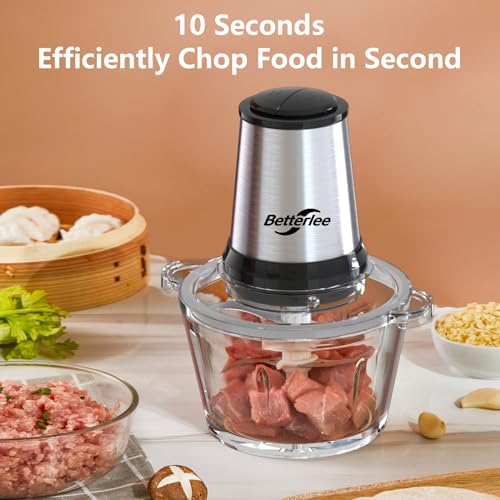 Food Processor, Electric Meat Grinder with Two 8 Cups Bowls, Food Chopper with 1 Bi-Level Blades, 2 Speed Onion Chopper for Meats, Garlic, Baby Food