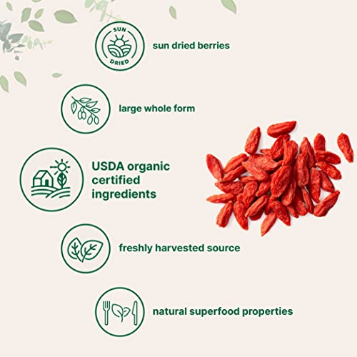 Large Whole Sun-Dried Organic Goji Berries, Raw Superfood