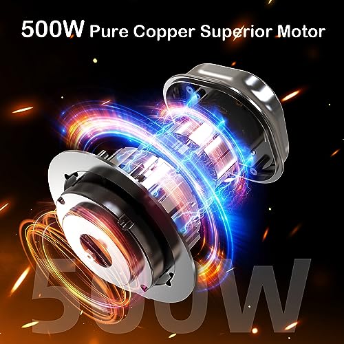 KOIOS 500W Powerful Electric Food Processor with 8 Cup Stainless Steel & Glass Bowls, 2 Speed Mode Electric Food Chopper with 2 Sets Blades Electric Meat Grinder Chopper for Family & Baby Use