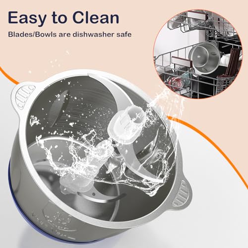 KOIOS 500W Powerful Electric Food Processor with 8 Cup Stainless Steel & Glass Bowls, 2 Speed Mode Electric Food Chopper with 2 Sets Blades Electric Meat Grinder Chopper for Family & Baby Use