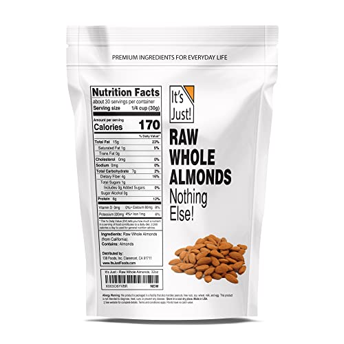 Raw California Whole Almonds, 32oz - Premium Grade