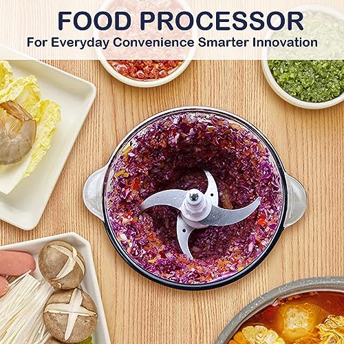 KOIOS 500W Powerful Electric Food Processor with 8 Cup Stainless Steel & Glass Bowls, 2 Speed Mode Electric Food Chopper with 2 Sets Blades Electric Meat Grinder Chopper for Family & Baby Use