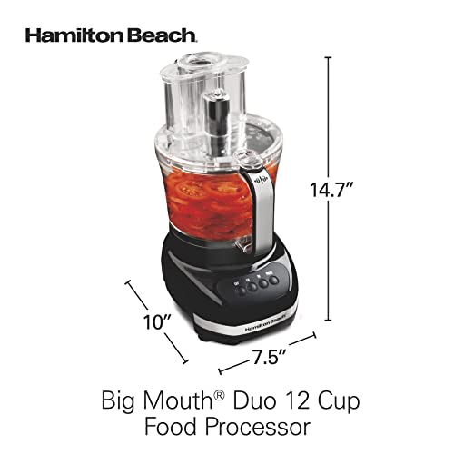 Hamilton Beach Big Mouth Duo Plus 12 Cup Food Processor & Vegetable Chopper with Additional Mini 4 Cup Bowl, Black (70580)