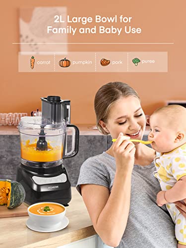 FOHERE Food Processor, 12 Cup, 2-in-1 Feed Chute Vegetable Chopper & Meat Grinder for Mincing, Dicing, Shredding, Puree & Kneading Dough, Stainless Steel