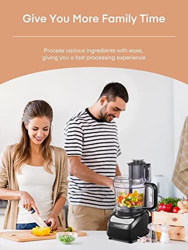 FOHERE Food Processor, 12 Cup, 2-in-1 Feed Chute Vegetable Chopper & Meat Grinder for Mincing, Dicing, Shredding, Puree & Kneading Dough, Stainless Steel