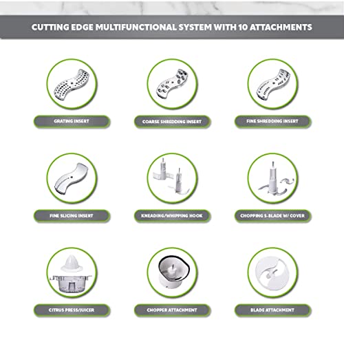 Braun FP3020 12 Cup Food Processor Ultra Quiet Powerful motor, includes 7 Attachment Blades + Chopper and Citrus Juicer , Made in Europe with German Engineering, White