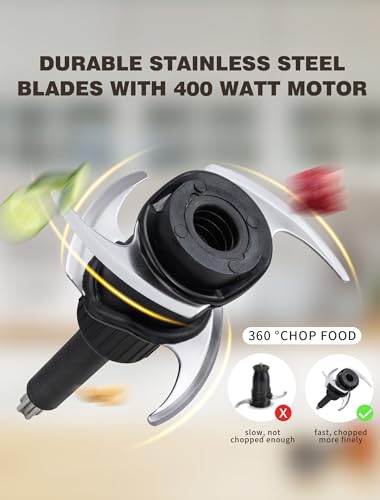 PULOYA Mini Food Processor 2 Cup Small Electric Food Chopper 2 Speed for Vegetables, Meat, Fruits and Nuts with 4 Stainless Steel Blades, 400-Watt, Light Gray