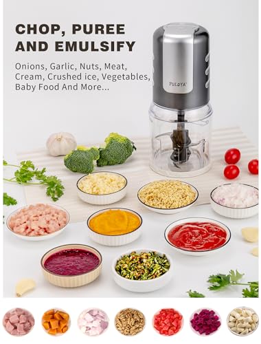 PULOYA Mini Food Processor 2 Cup Small Electric Food Chopper 2 Speed for Vegetables, Meat, Fruits and Nuts with 4 Stainless Steel Blades, 400-Watt, Light Gray