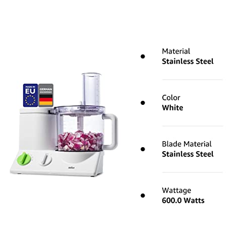 Braun FP3020 12 Cup Food Processor Ultra Quiet Powerful motor, includes 7 Attachment Blades + Chopper and Citrus Juicer , Made in Europe with German Engineering, White
