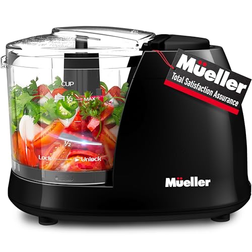 Mueller Mini Food Processor, Electric Food Chopper, 1.5-cup Meat Grinder, Mix, Chop, Mince and Blend Vegetables, Fruits, Nuts, Meats, Stainless Steel Blade, Black