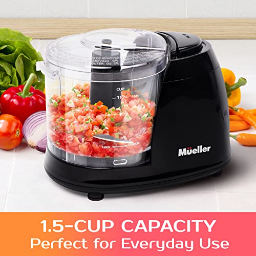 Mueller Mini Food Processor, Electric Food Chopper, 1.5-cup Meat Grinder, Mix, Chop, Mince and Blend Vegetables, Fruits, Nuts, Meats, Stainless Steel Blade, Black