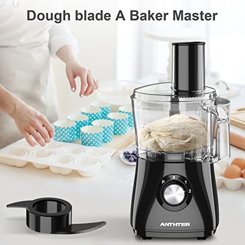 Anthter 600W Professional Food Processor - 7 Cups, Reversible Discs, Blades for Chopping, Slicing, Purees & Dough