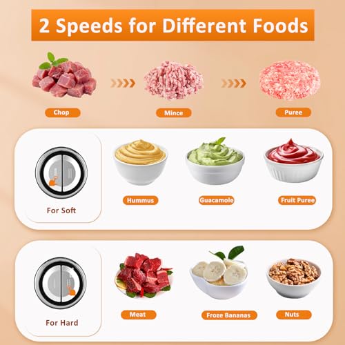 Enfmay 500W Electric Food Processors, Food Chopper 8 Cup 2 Bowls with Meat Grinder & Veggie Chopper, 2 Bi-Level Blades Baby Use Mini Food Processor for Meat, Onion, Vegetables, Fruits and Nuts