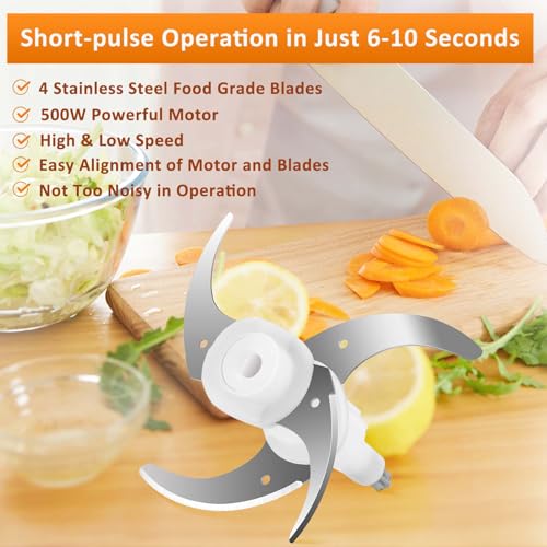 Enfmay 500W Electric Food Processors, Food Chopper 8 Cup 2 Bowls with Meat Grinder & Veggie Chopper, 2 Bi-Level Blades Baby Use Mini Food Processor for Meat, Onion, Vegetables, Fruits and Nuts