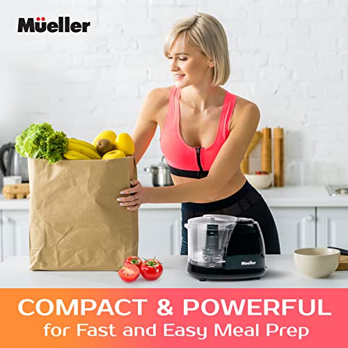 Mueller Mini Food Processor, Electric Food Chopper, 1.5-cup Meat Grinder, Mix, Chop, Mince and Blend Vegetables, Fruits, Nuts, Meats, Stainless Steel Blade, Black