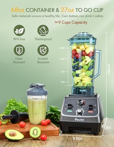 VEWIOR 2200W Blenders for Kitchen, Professional Smoothie Blender with 68oz Tritan Container & 27oz To-Go Cup, Countertop Blender for Smoothies