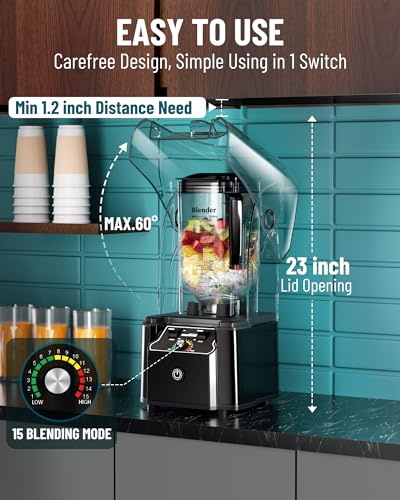 WantJoin Professional Commercial Blender With Shield Quiet Sound Enclosure 2200W Industries Strong and Quiet Professional-Grade Power, Self-Cleaning, Black