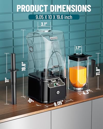 WantJoin Professional Commercial Blender With Shield Quiet Sound Enclosure 2200W Industries Strong and Quiet Professional-Grade Power, Self-Cleaning, Black