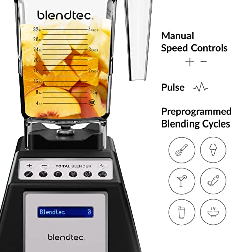 Blendtec Total Blender Classic - Includes FourSide Jar (75 oz) - 10-Speed Professional-Grade Countertop Blender - High-Power Kitchen Blender with 6 Pre-Programmed Cycles - Black