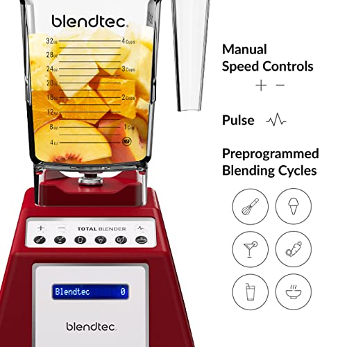 Blendtec Total Classic Original Blender and 75 oz FourSide Blender Jar - Kitchen Blender Bundle - Red