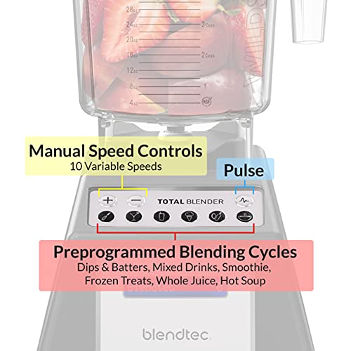 Blendtec Total Classic Original Blender - WildSide+ Jar (90 oz) and Blendtec GO™ Travel Bottle (34 oz) BUNDLE - Professional-Grade Power - 6 Pre-programmed Cycles - 10-speeds - Black