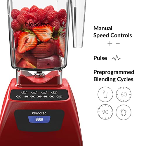 Blendtec Classic 575 Blender- WildSide+ Jar (90oz) and Four Side Jar (75oz) BUNDLE- 4 Pre-programmed Cycles-5-Speeds - Professional-Grade Power-Self-Cleaning - Poppy Red (C575A2319A-AMAZON)