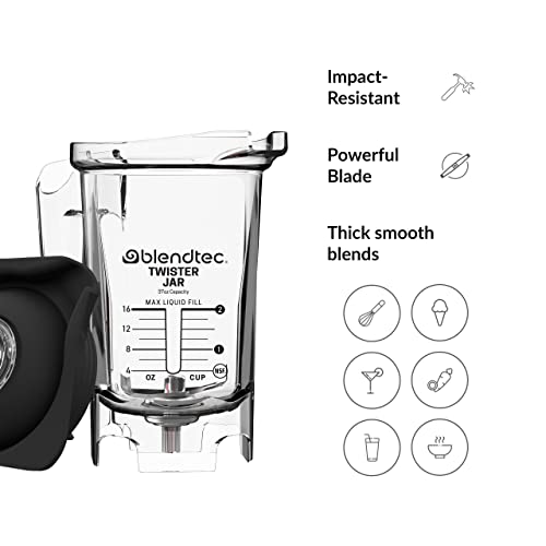 Blendtec 37 oz Twister Jar Commercial Grade, Spectacula Spatula and Mini Gripper Lid - Replacement Blender Jar Set for Shakes, Smoothies, and Thick Blends - 16 oz Blending Capacity