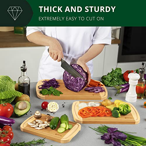 ROYAL CRAFT WOOD Luxury Cutting Boards for Kitchen - Reversible Wood Cutting Board Set, Thick Chopping Board - Wooden Cutting Board Set Bamboo Cutting Board for Meat, (Set of 3)
