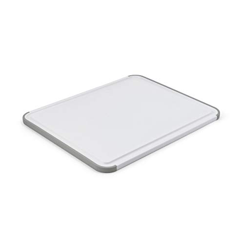 KitchenAid Classic Plastic Cutting Board with Perimeter Trench and Non Slip Edges, Dishwasher Safe, 11 inch x 14 inch, White and Gray