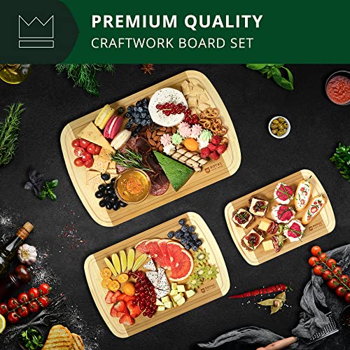 ROYAL CRAFT WOOD Luxury Cutting Boards for Kitchen - Reversible Wood Cutting Board Set, Thick Chopping Board - Wooden Cutting Board Set Bamboo Cutting Board for Meat, (Set of 3)