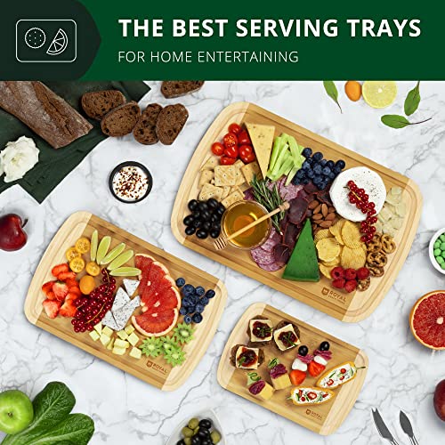 ROYAL CRAFT WOOD Luxury Cutting Boards for Kitchen - Reversible Wood Cutting Board Set, Thick Chopping Board - Wooden Cutting Board Set Bamboo Cutting Board for Meat, (Set of 3)