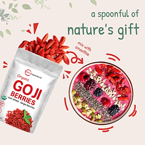 Large Whole Sun-Dried Organic Goji Berries, Raw Superfood
