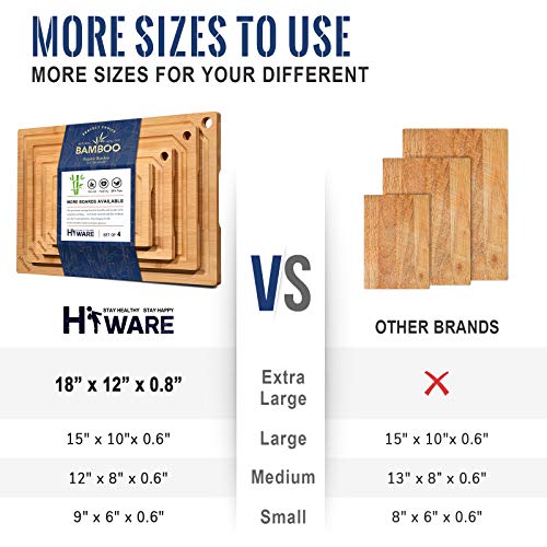 Hiware 4-Piece Extra Large Bamboo Cutting Boards Set for Kitchen, Heavy Duty Cutting Board with Juice Groove, Bamboo Chopping Board Set for Meat, Vegetables - Pre Oiled